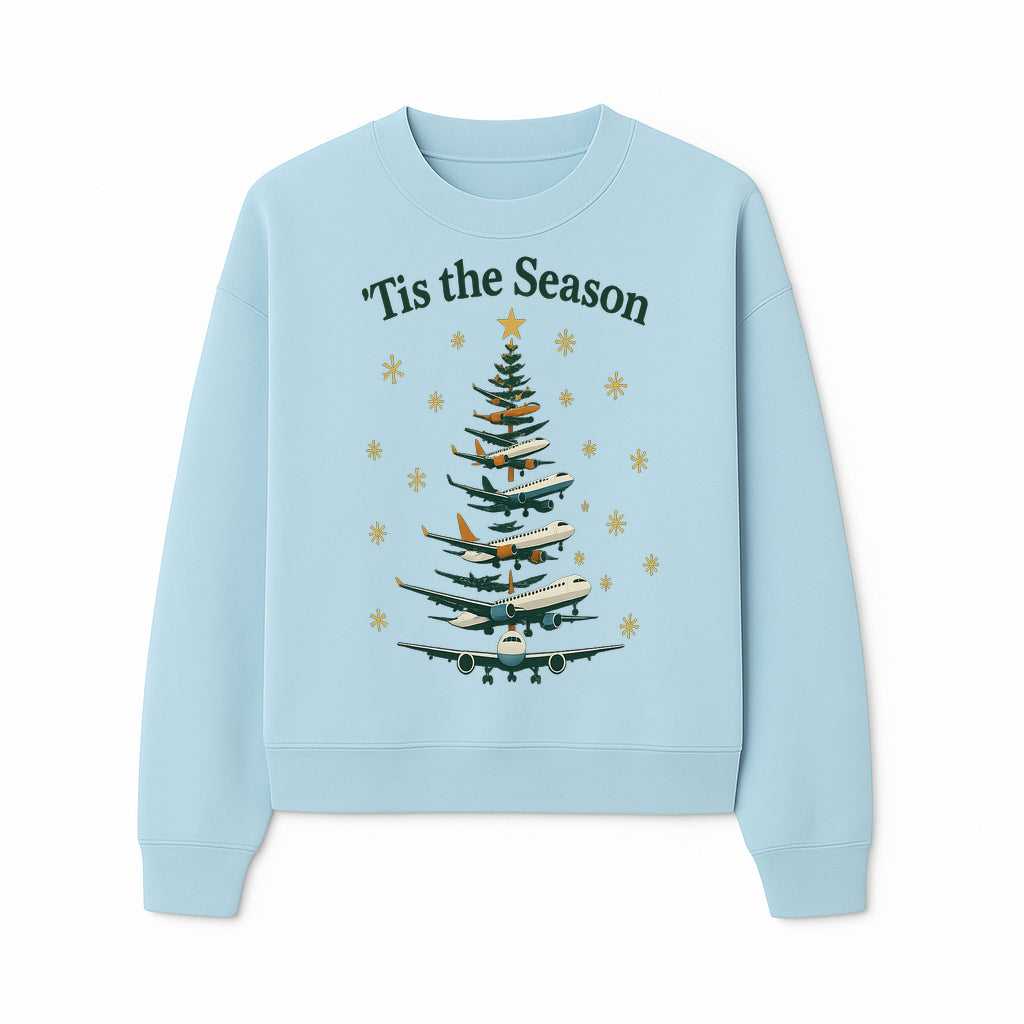 'Tis the Season Airplane Christmas Tree Graphic Tee - Holiday Travel Shirt for Pilots and Aviation Enthusiasts - Sweatshirt 1758254657832.jpg