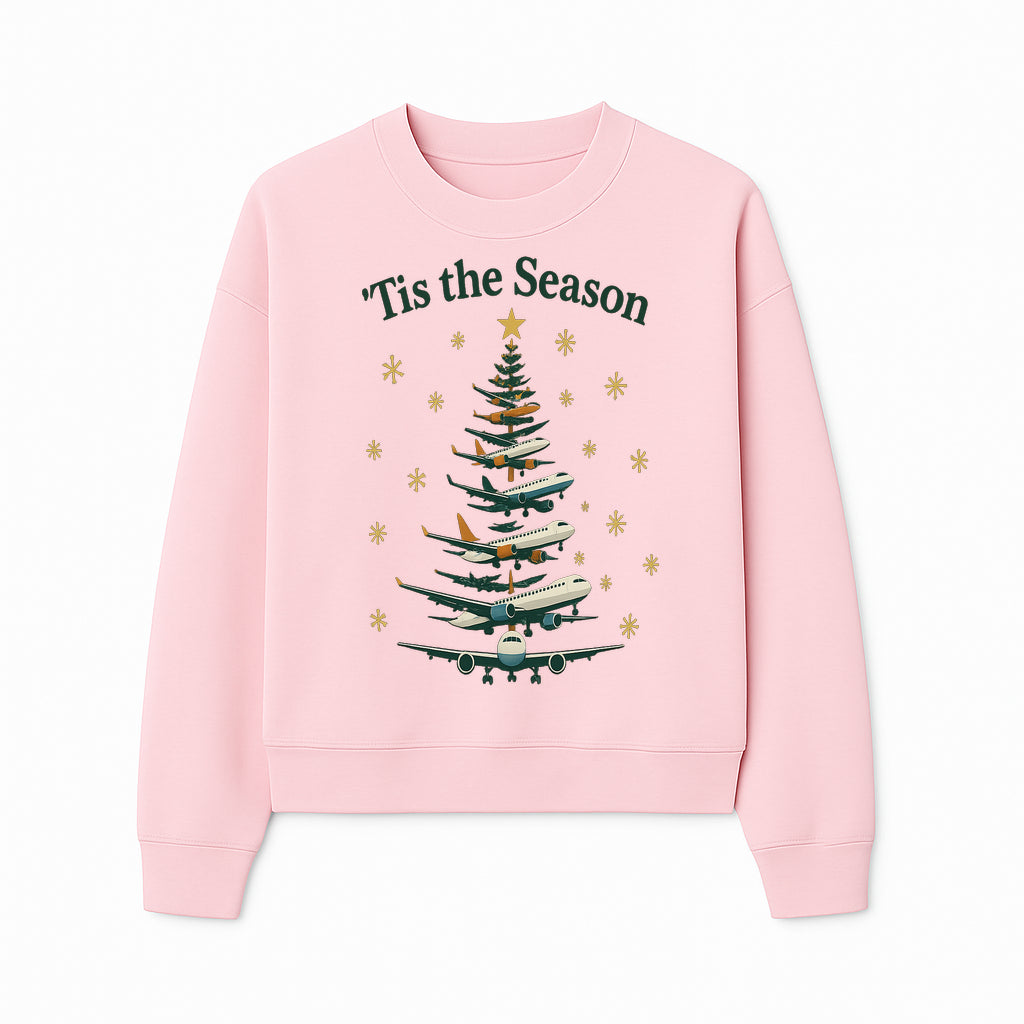 'Tis the Season Airplane Christmas Tree Graphic Tee - Holiday Travel Shirt for Pilots and Aviation Enthusiasts - Sweatshirt 1758254657978.jpg