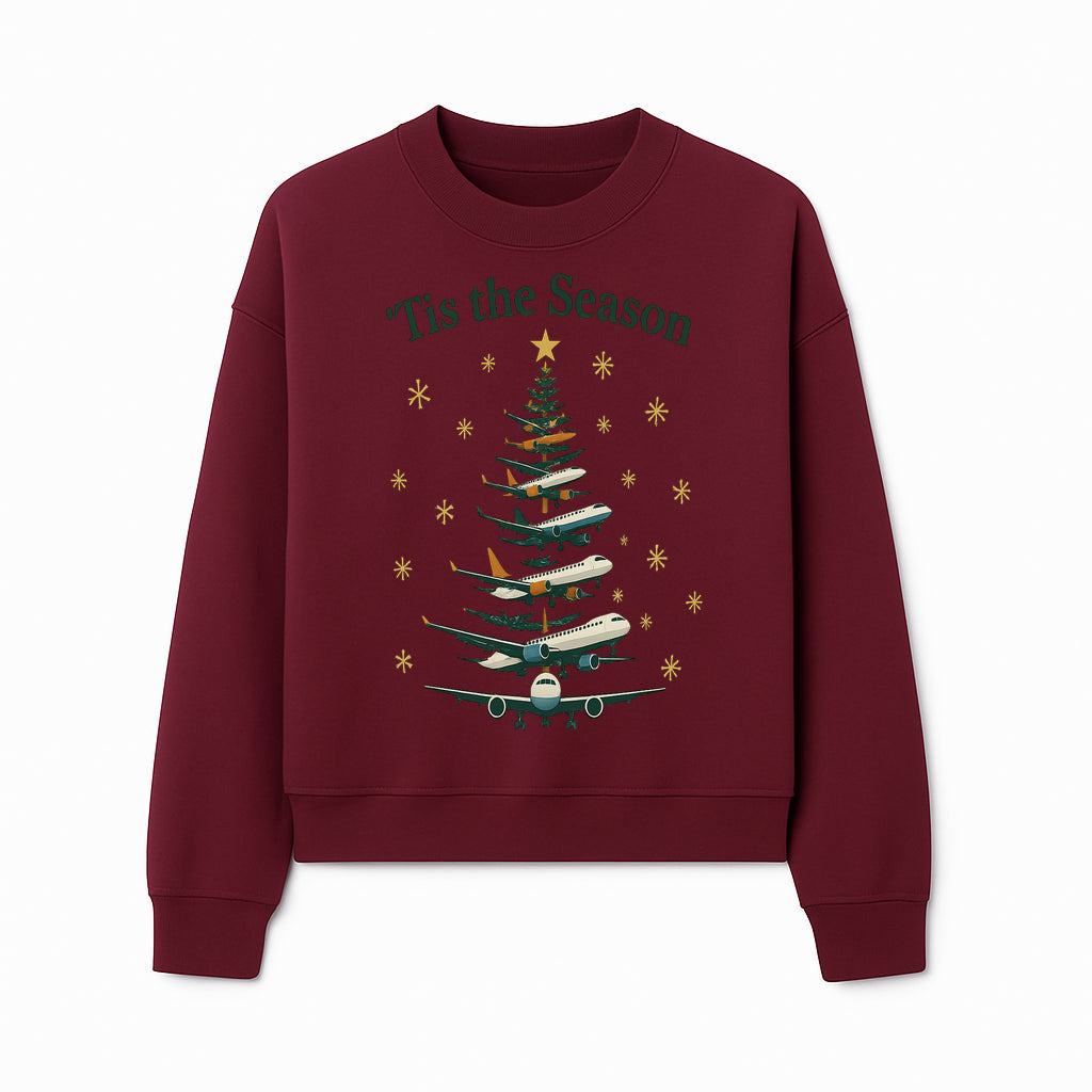 'Tis the Season Airplane Christmas Tree Graphic Tee - Holiday Travel Shirt for Pilots and Aviation Enthusiasts - Sweatshirt 1758254658159.jpg