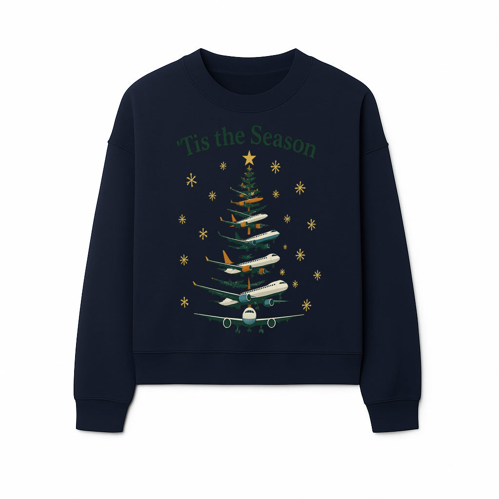 'Tis the Season Airplane Christmas Tree Graphic Tee - Holiday Travel Shirt for Pilots and Aviation Enthusiasts - Sweatshirt 1758254658310.jpg