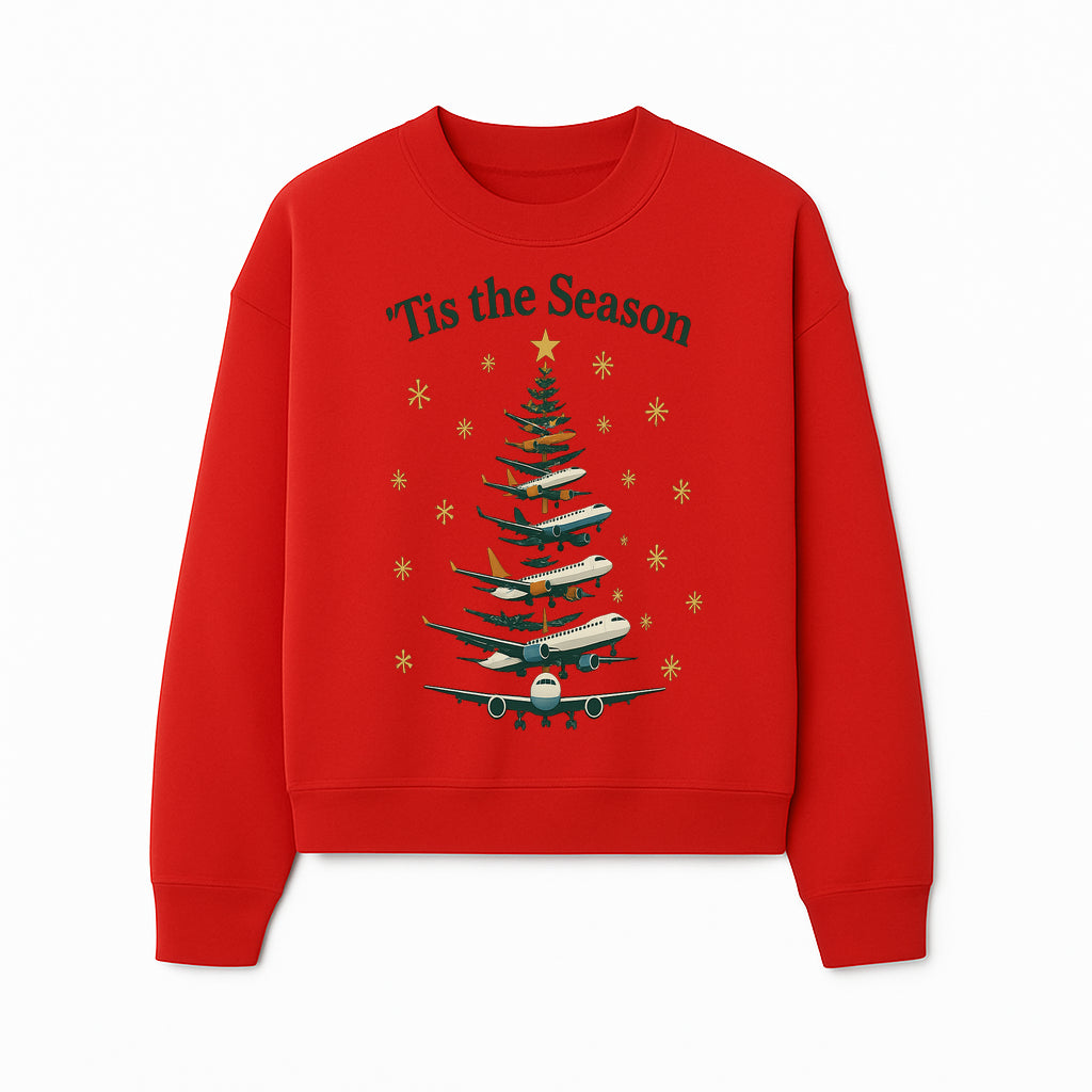 'Tis the Season Airplane Christmas Tree Graphic Tee - Holiday Travel Shirt for Pilots and Aviation Enthusiasts - Sweatshirt 1758254658467.jpg
