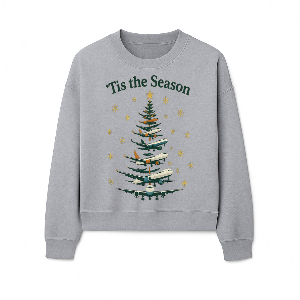 'Tis the Season Airplane Christmas Tree Graphic Tee - Holiday Travel Shirt for Pilots and Aviation Enthusiasts - Sweatshirt 1758254658650.jpg