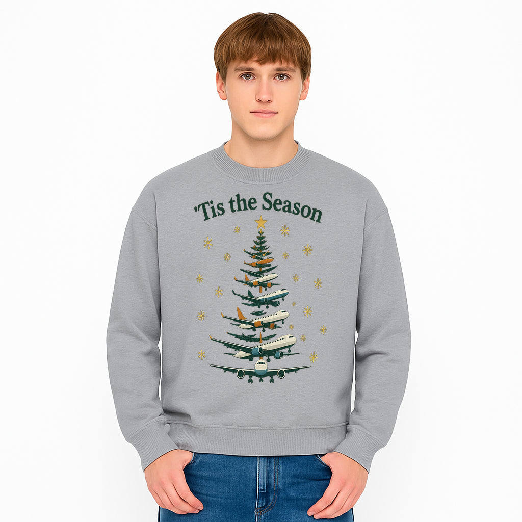 'Tis the Season Airplane Christmas Tree Graphic Tee - Holiday Travel Shirt for Pilots and Aviation Enthusiasts - Sweatshirt 1758254660020.jpg