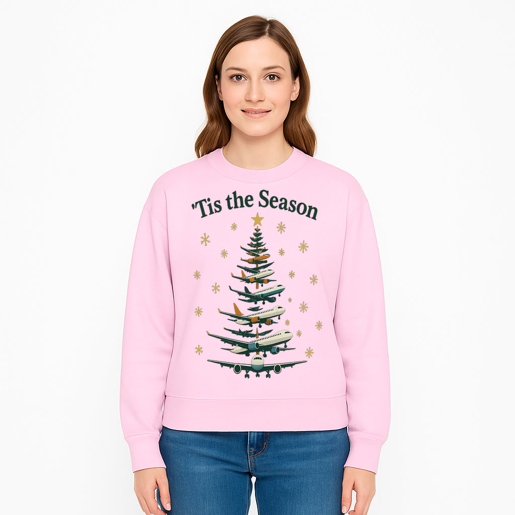 'Tis the Season Airplane Christmas Tree Graphic Tee - Holiday Travel Shirt for Pilots and Aviation Enthusiasts - Sweatshirt 1758254660148.jpg