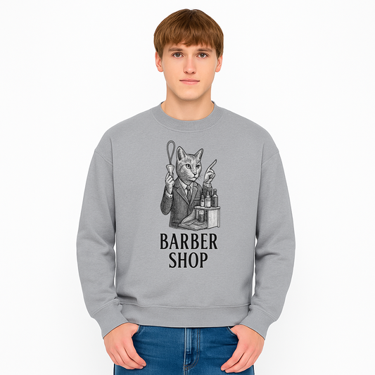 Vintage Cat Barber Shop Sign | Retro Pet Grooming Illustration | Unique Home Decor | Cute Animal Art for Barber Shops & Pet Lovers - Sweatshirt 1758254676292.jpg