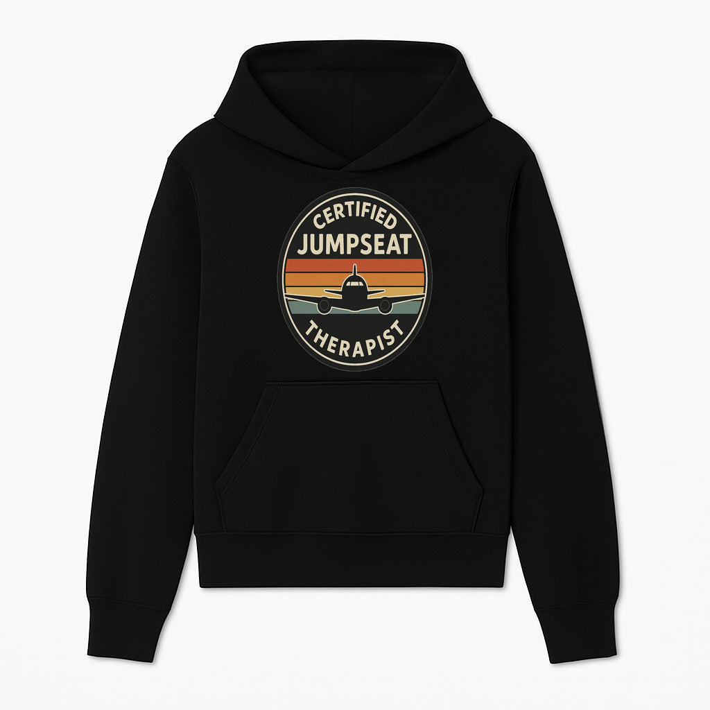 Certified Jumpseat Therapist Vintage Airplane Patch | Retro Aviation Enthusiast Gift | Airline Cabin Crew Humor Decor - Hoodie 1758254681090.jpg