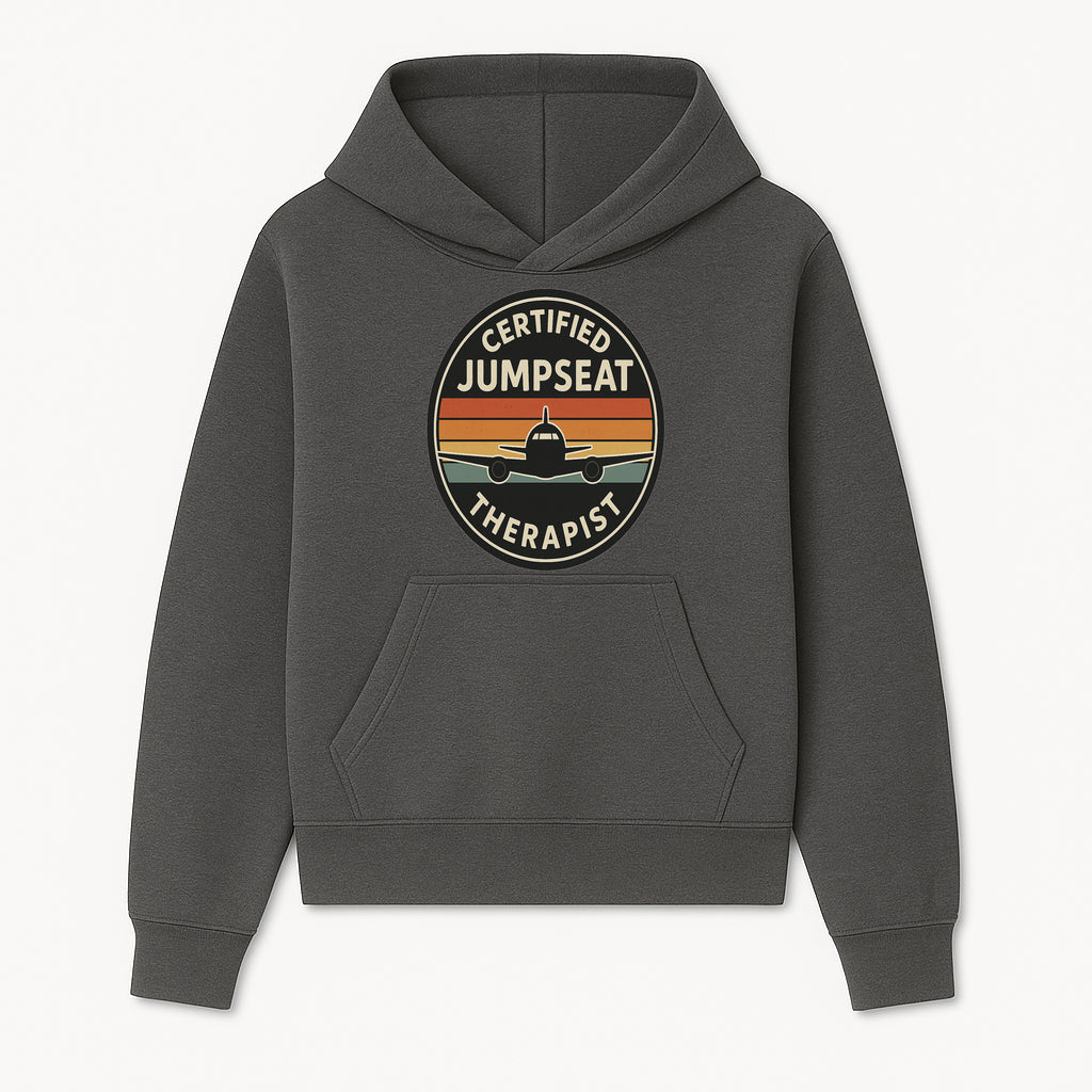 Certified Jumpseat Therapist Vintage Airplane Patch | Retro Aviation Enthusiast Gift | Airline Cabin Crew Humor Decor - Hoodie 1758254681231.jpg