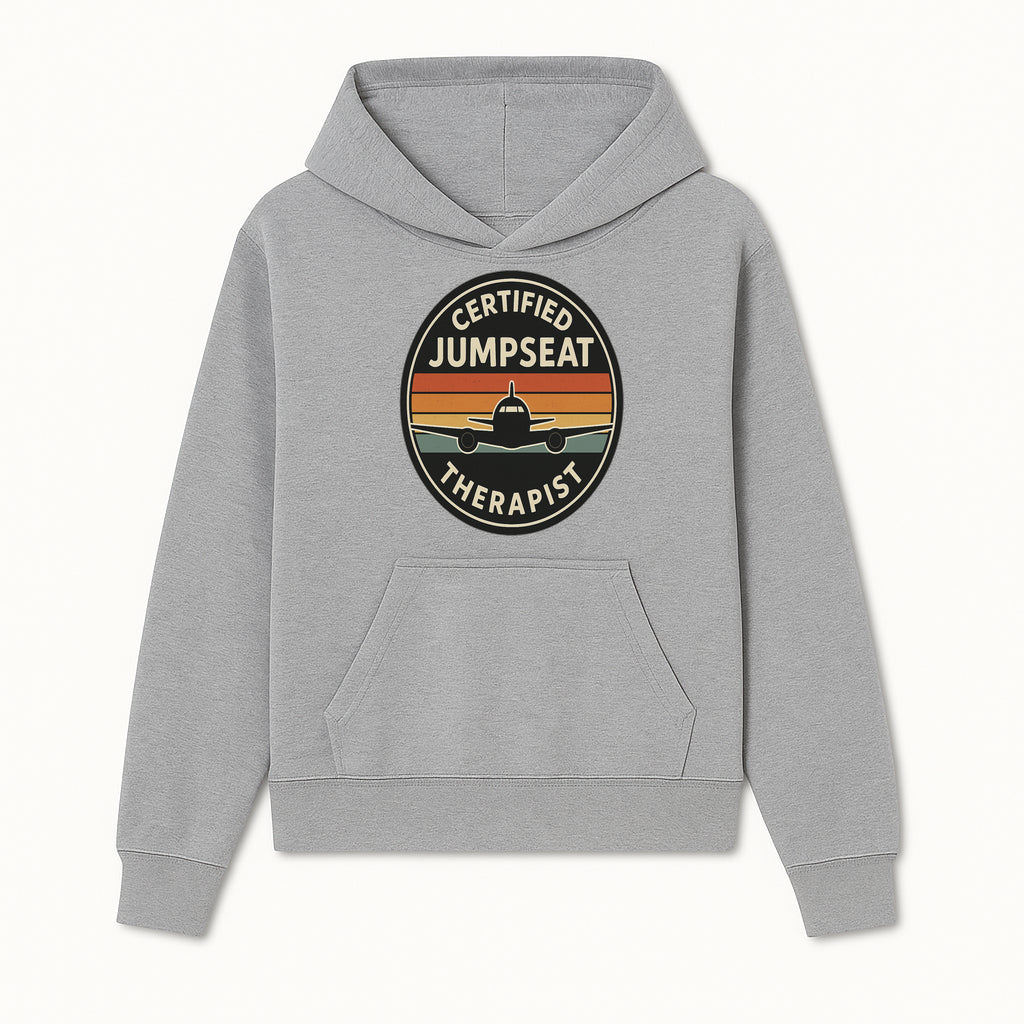 Certified Jumpseat Therapist Vintage Airplane Patch | Retro Aviation Enthusiast Gift | Airline Cabin Crew Humor Decor - Hoodie 1758254681506.jpg