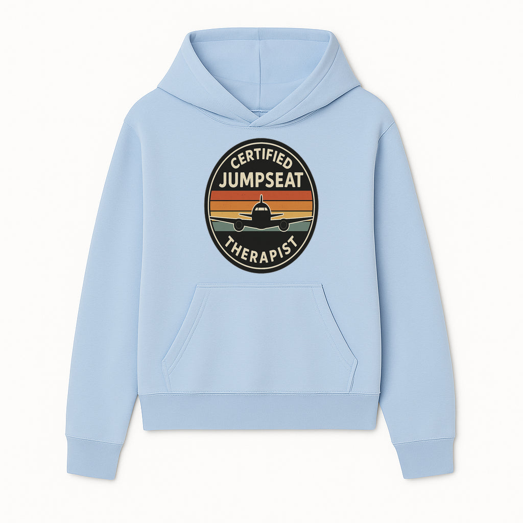 Certified Jumpseat Therapist Vintage Airplane Patch | Retro Aviation Enthusiast Gift | Airline Cabin Crew Humor Decor - Hoodie 1758254681732.jpg