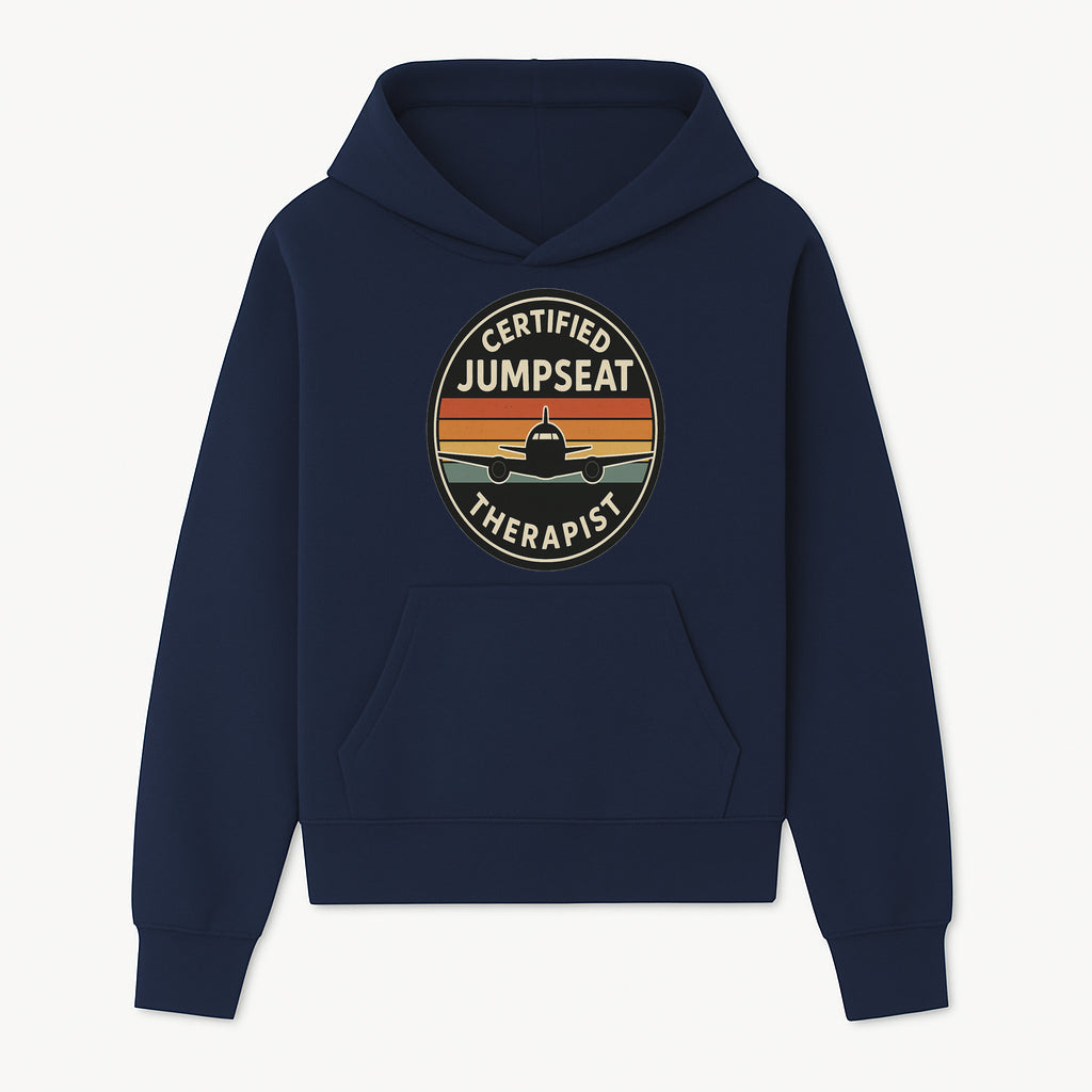 Certified Jumpseat Therapist Vintage Airplane Patch | Retro Aviation Enthusiast Gift | Airline Cabin Crew Humor Decor - Hoodie 1758254682219.jpg