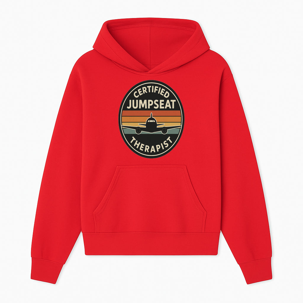 Certified Jumpseat Therapist Vintage Airplane Patch | Retro Aviation Enthusiast Gift | Airline Cabin Crew Humor Decor - Hoodie 1758254682393.jpg