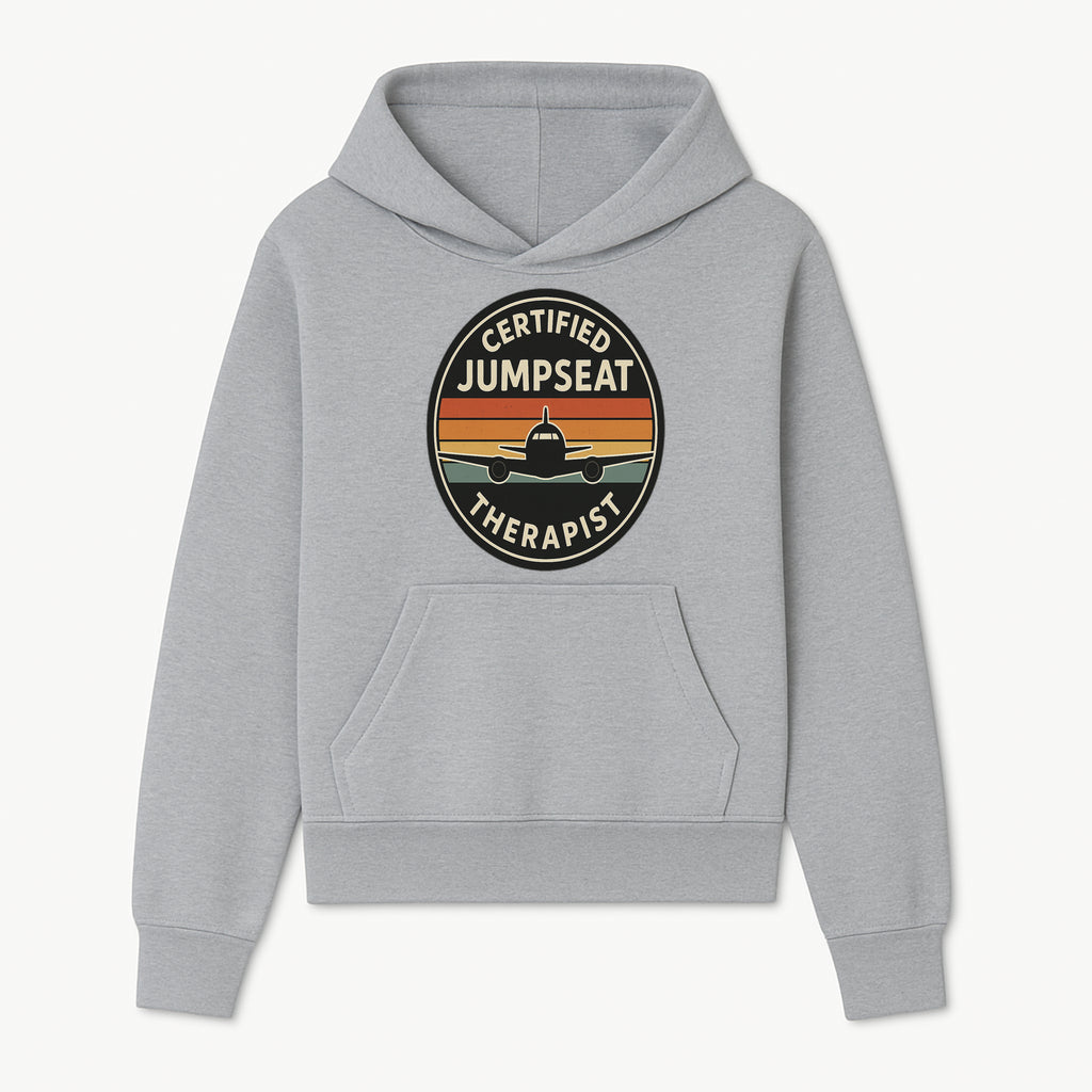 Certified Jumpseat Therapist Vintage Airplane Patch | Retro Aviation Enthusiast Gift | Airline Cabin Crew Humor Decor - Hoodie 1758254682586.jpg