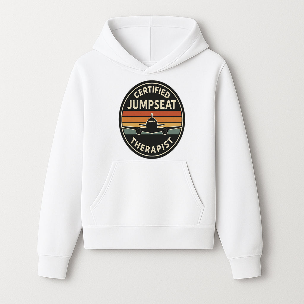 Certified Jumpseat Therapist Vintage Airplane Patch | Retro Aviation Enthusiast Gift | Airline Cabin Crew Humor Decor - Hoodie 1758254682743.jpg