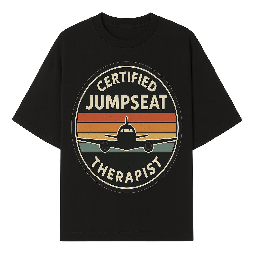 Certified Jumpseat Therapist Vintage Airplane Patch | Retro Aviation Enthusiast Gift | Airline Cabin Crew Humor Decor - T-shirt 1758254684415.jpg