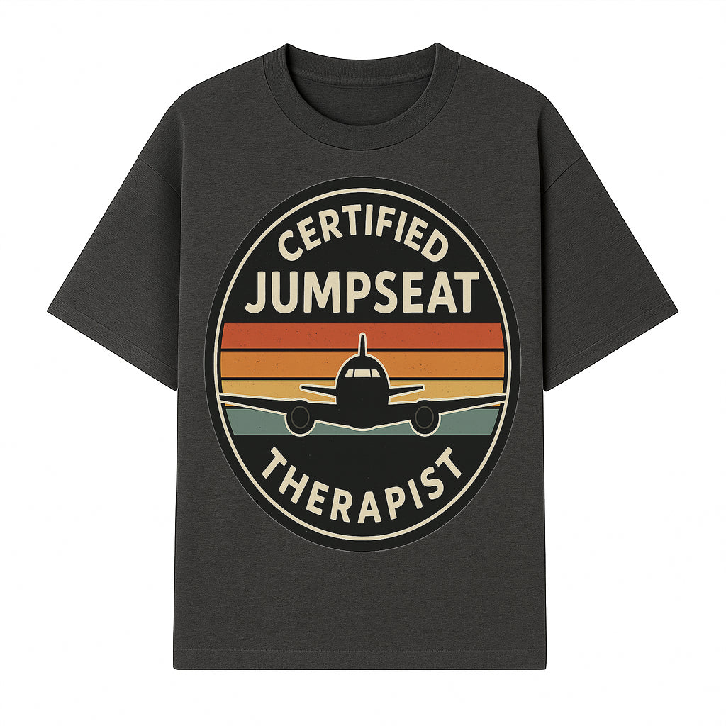 Certified Jumpseat Therapist Vintage Airplane Patch | Retro Aviation Enthusiast Gift | Airline Cabin Crew Humor Decor - T-shirt 1758254684559.jpg