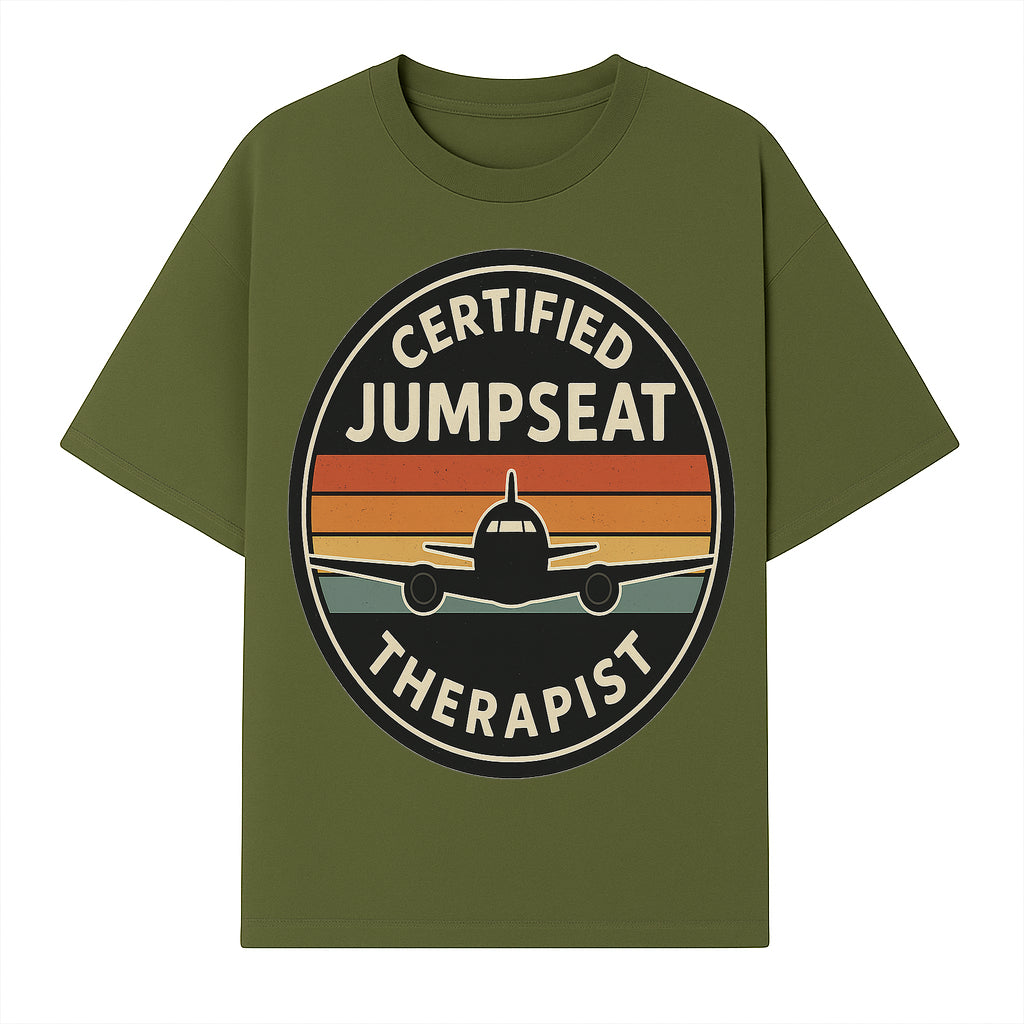Certified Jumpseat Therapist Vintage Airplane Patch | Retro Aviation Enthusiast Gift | Airline Cabin Crew Humor Decor - T-shirt 1758254684712.jpg