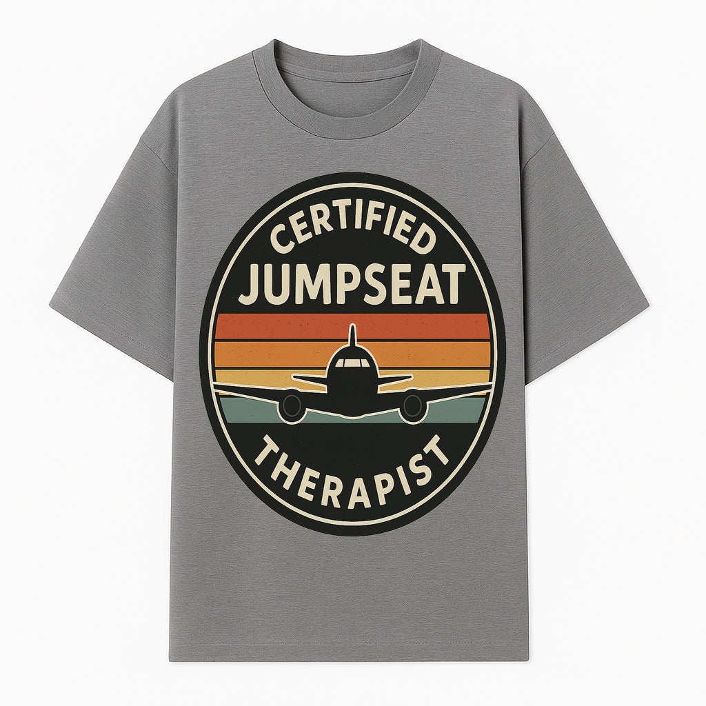 Certified Jumpseat Therapist Vintage Airplane Patch | Retro Aviation Enthusiast Gift | Airline Cabin Crew Humor Decor - T-shirt 1758254684898.jpg