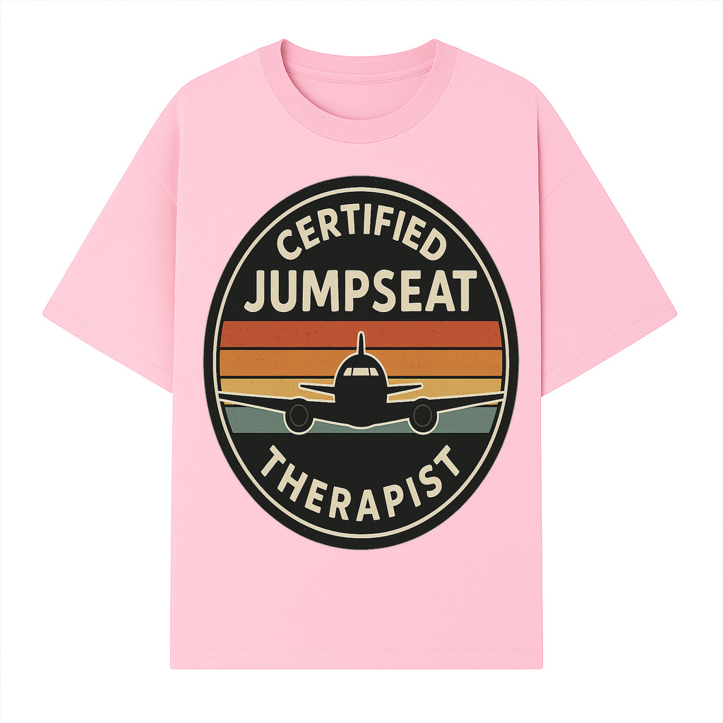 Certified Jumpseat Therapist Vintage Airplane Patch | Retro Aviation Enthusiast Gift | Airline Cabin Crew Humor Decor - T-shirt 1758254685238.jpg