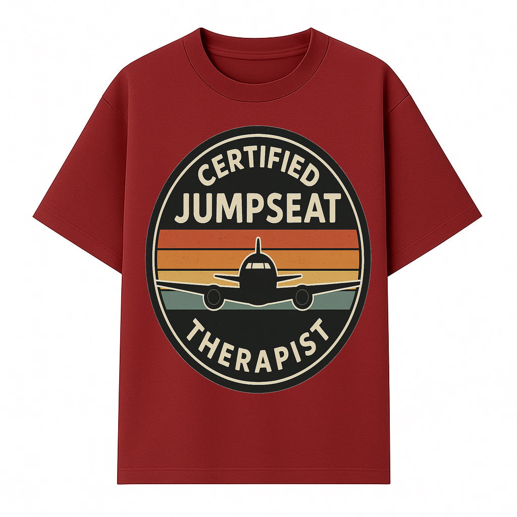Certified Jumpseat Therapist Vintage Airplane Patch | Retro Aviation Enthusiast Gift | Airline Cabin Crew Humor Decor - T-shirt 1758254685457.jpg