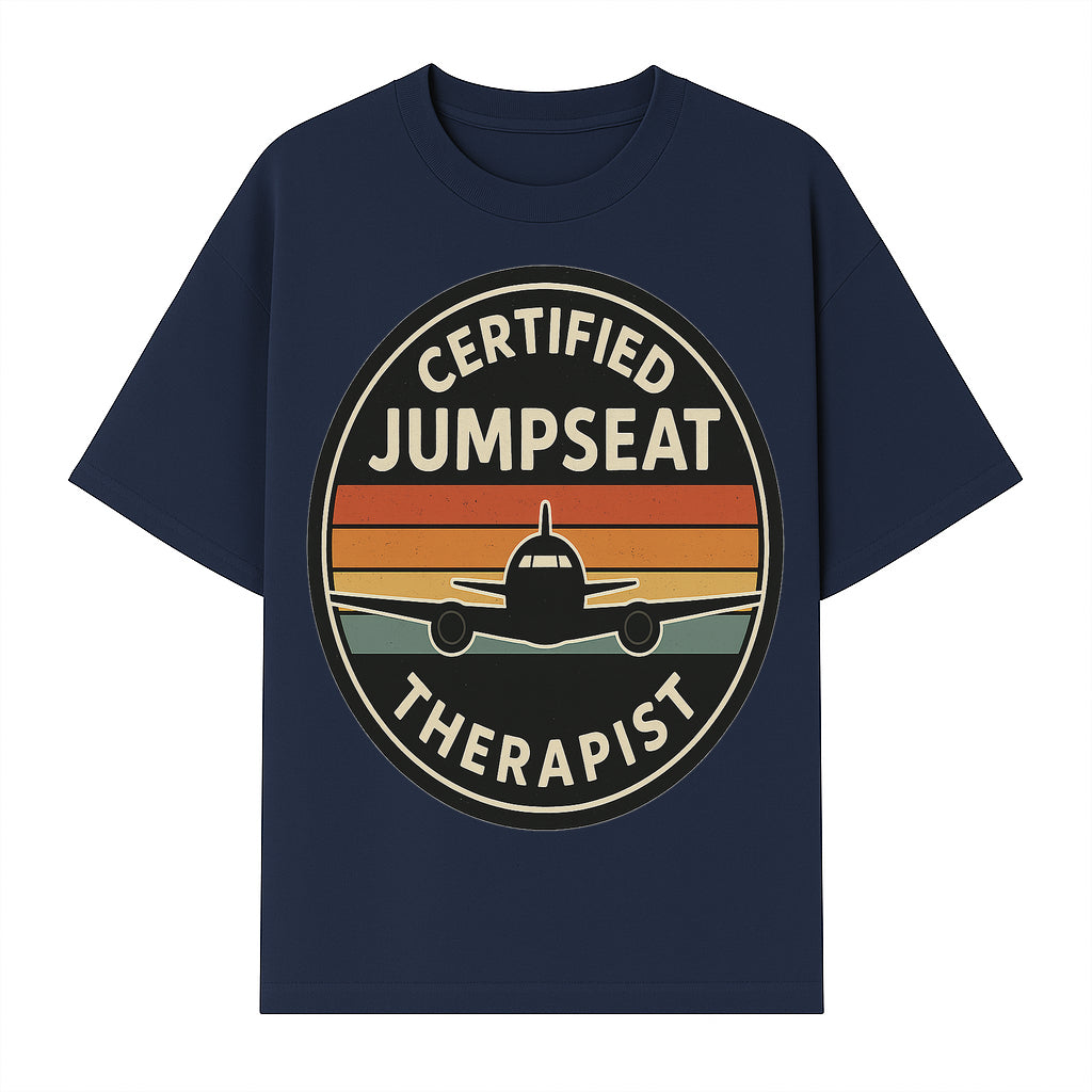 Certified Jumpseat Therapist Vintage Airplane Patch | Retro Aviation Enthusiast Gift | Airline Cabin Crew Humor Decor - T-shirt 1758254685622.jpg