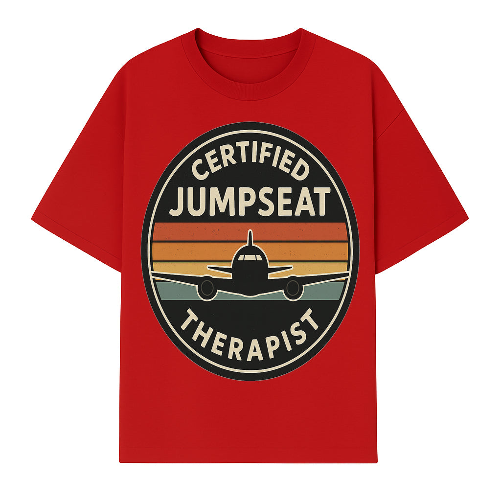 Certified Jumpseat Therapist Vintage Airplane Patch | Retro Aviation Enthusiast Gift | Airline Cabin Crew Humor Decor - T-shirt 1758254685782.jpg