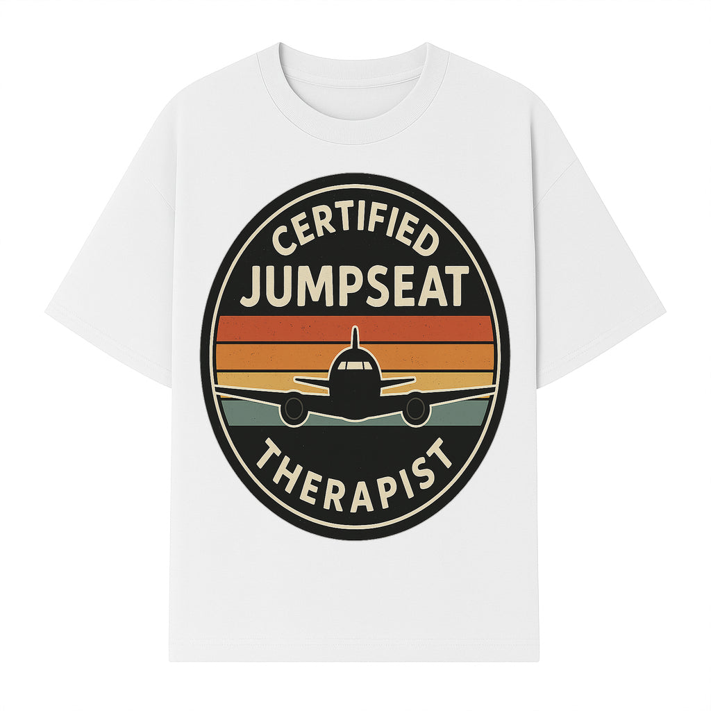 Certified Jumpseat Therapist Vintage Airplane Patch | Retro Aviation Enthusiast Gift | Airline Cabin Crew Humor Decor - T-shirt 1758254686083.jpg