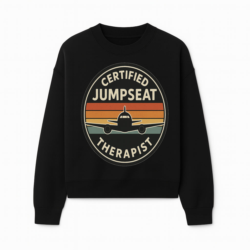 Certified Jumpseat Therapist Vintage Airplane Patch | Retro Aviation Enthusiast Gift | Airline Cabin Crew Humor Decor - Sweatshirt 1758254687723.jpg