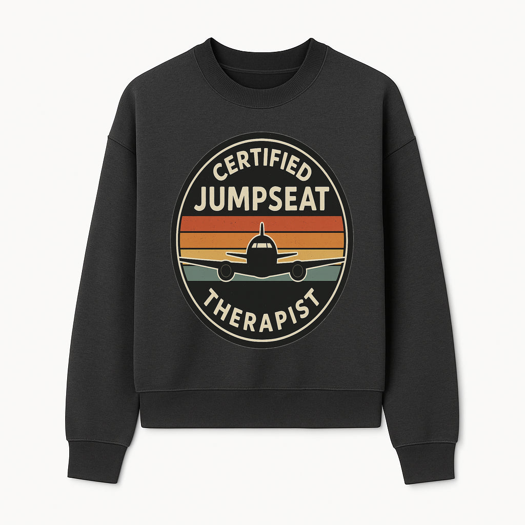 Certified Jumpseat Therapist Vintage Airplane Patch | Retro Aviation Enthusiast Gift | Airline Cabin Crew Humor Decor - Sweatshirt 1758254687885.jpg