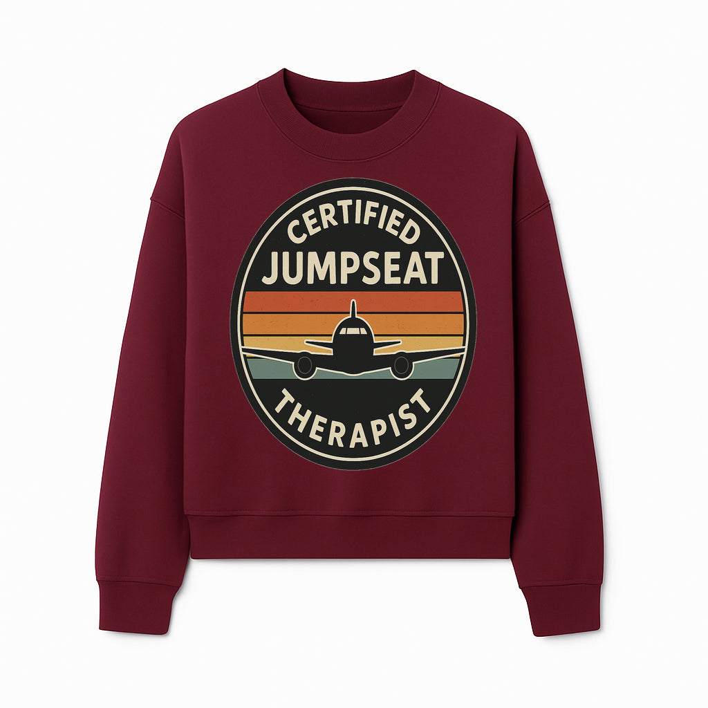 Certified Jumpseat Therapist Vintage Airplane Patch | Retro Aviation Enthusiast Gift | Airline Cabin Crew Humor Decor - Sweatshirt 1758254688670.jpg