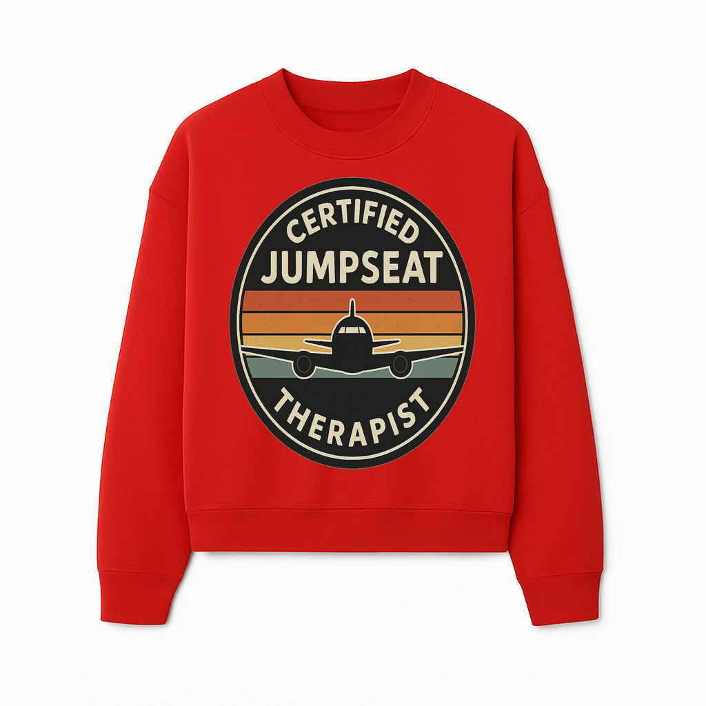 Certified Jumpseat Therapist Vintage Airplane Patch | Retro Aviation Enthusiast Gift | Airline Cabin Crew Humor Decor - Sweatshirt 1758254688943.jpg