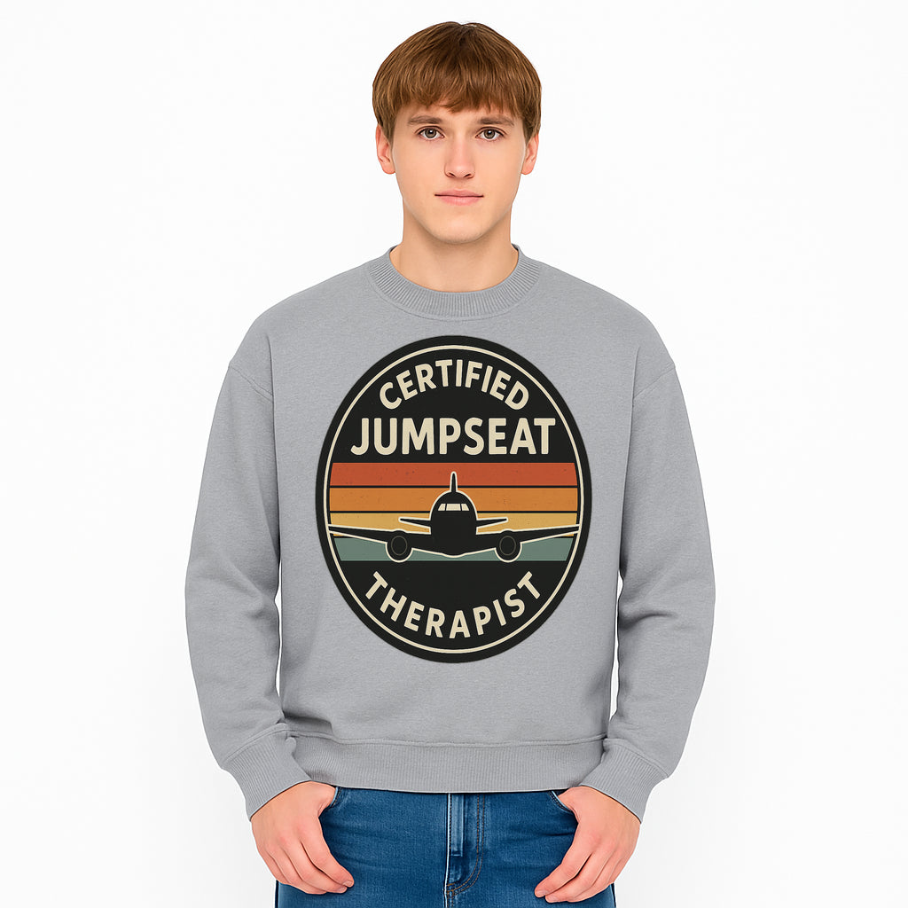 Certified Jumpseat Therapist Vintage Airplane Patch | Retro Aviation Enthusiast Gift | Airline Cabin Crew Humor Decor - Sweatshirt 1758254690486.jpg