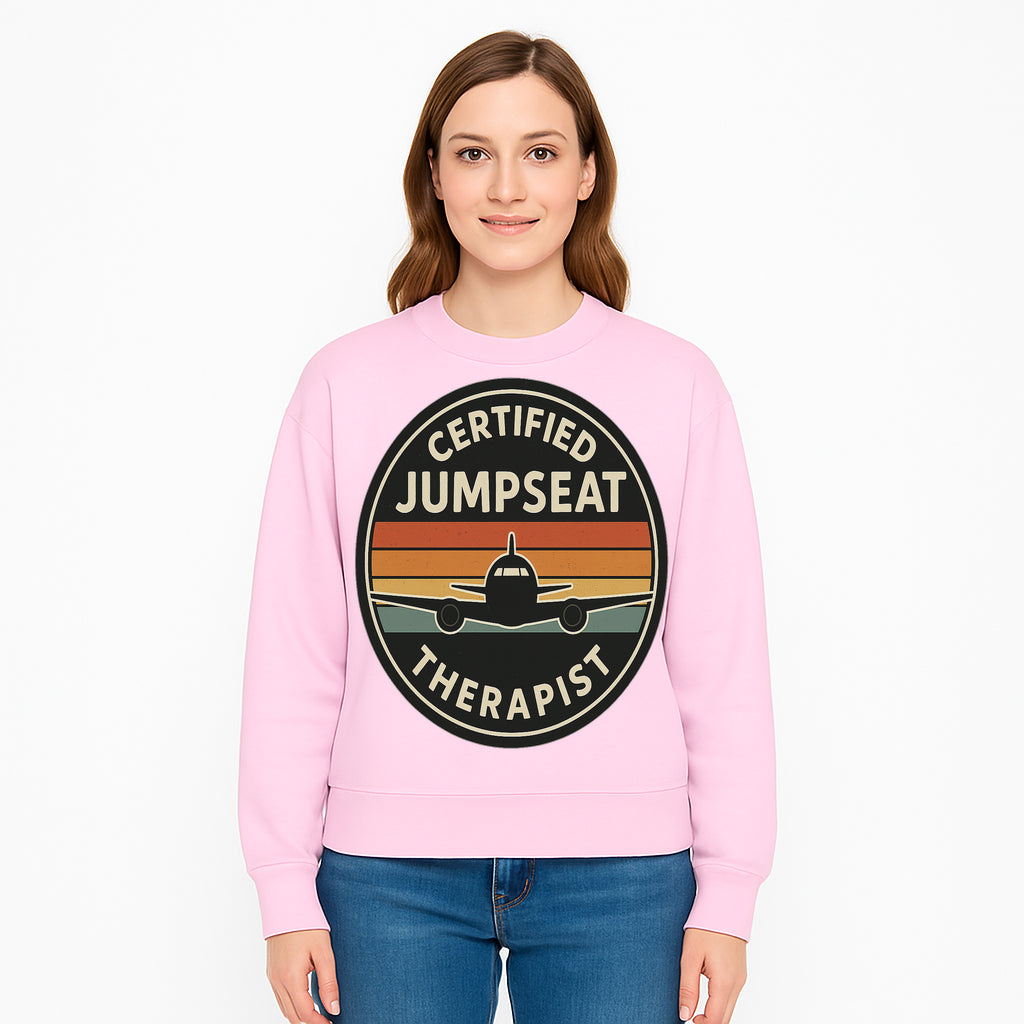 Certified Jumpseat Therapist Vintage Airplane Patch | Retro Aviation Enthusiast Gift | Airline Cabin Crew Humor Decor - Sweatshirt 1758254690629.jpg