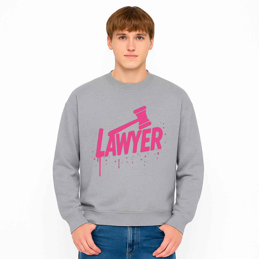 Bold Pink Lawyer Sign with Gavel Graphic for Legal Office or Law Firm Decor, Modern Studio Wall Art, Gift for Attorneys and Lawyers - Sweatshirt 1758263733210.jpg
