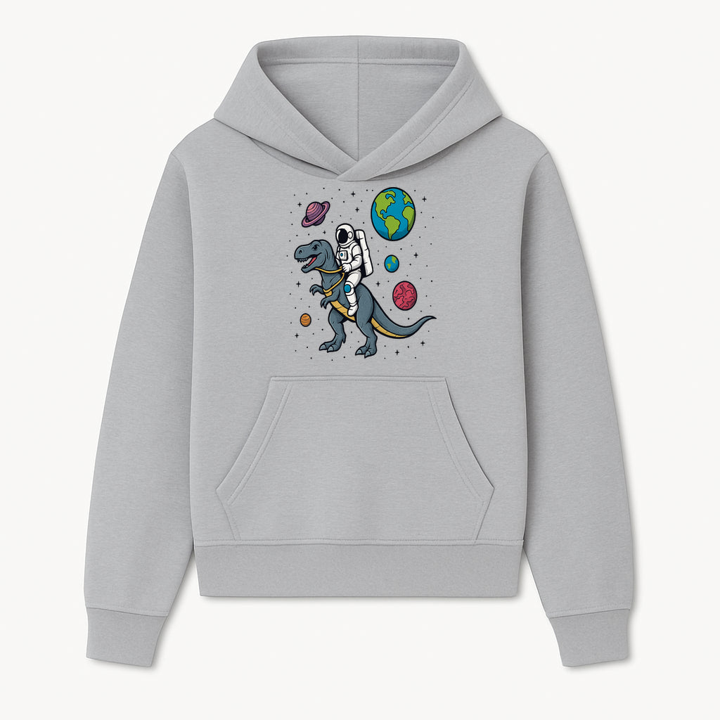 Astronaut Riding Dinosaur in Space - Colorful T-Rex and Planet Illustrations - Fun Cosmic Art Print for Kids Room Decor - Hoodie 1758273089724.jpg
