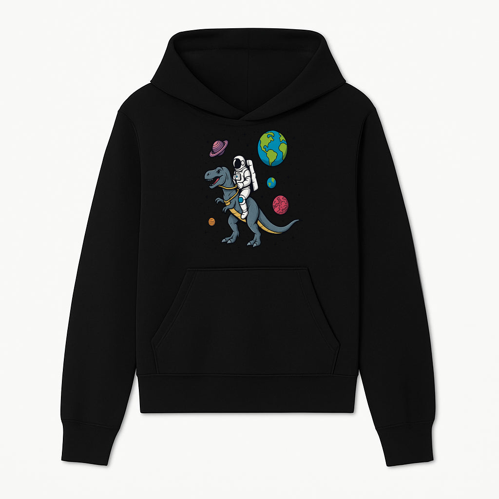 Astronaut Riding Dinosaur in Space - Colorful T-Rex and Planet Illustrations - Fun Cosmic Art Print for Kids Room Decor - Hoodie 1758273089888.jpg