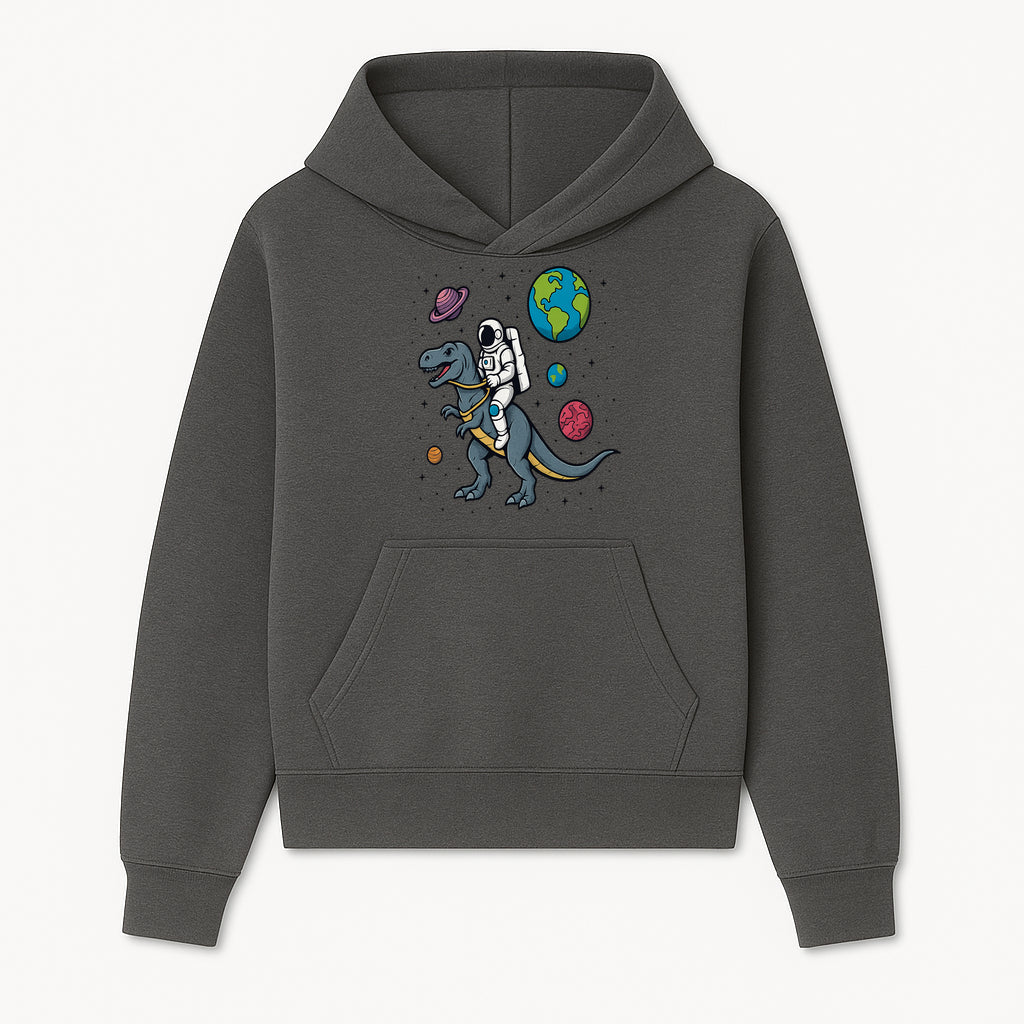 Astronaut Riding Dinosaur in Space - Colorful T-Rex and Planet Illustrations - Fun Cosmic Art Print for Kids Room Decor - Hoodie 1758273090025.jpg