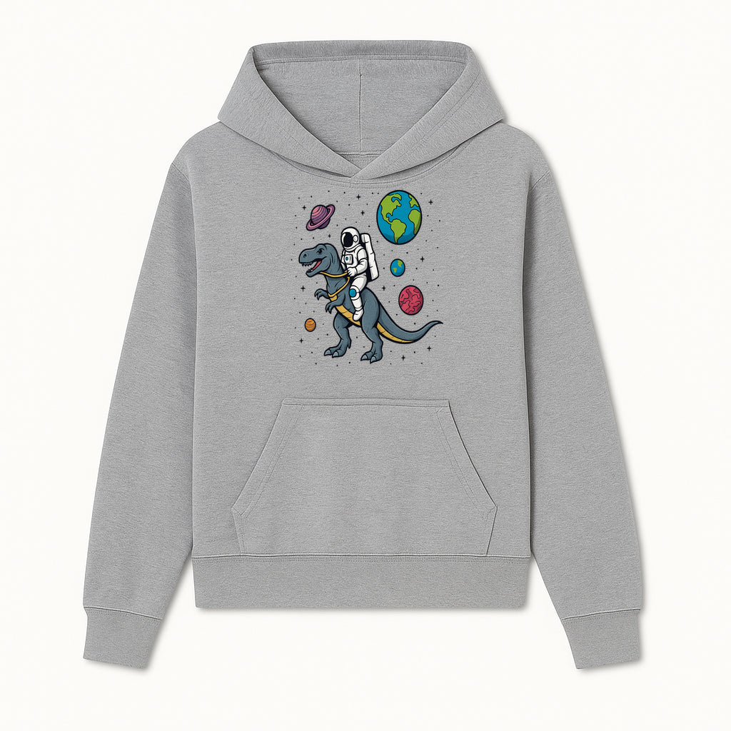 Astronaut Riding Dinosaur in Space - Colorful T-Rex and Planet Illustrations - Fun Cosmic Art Print for Kids Room Decor - Hoodie 1758273090279.jpg