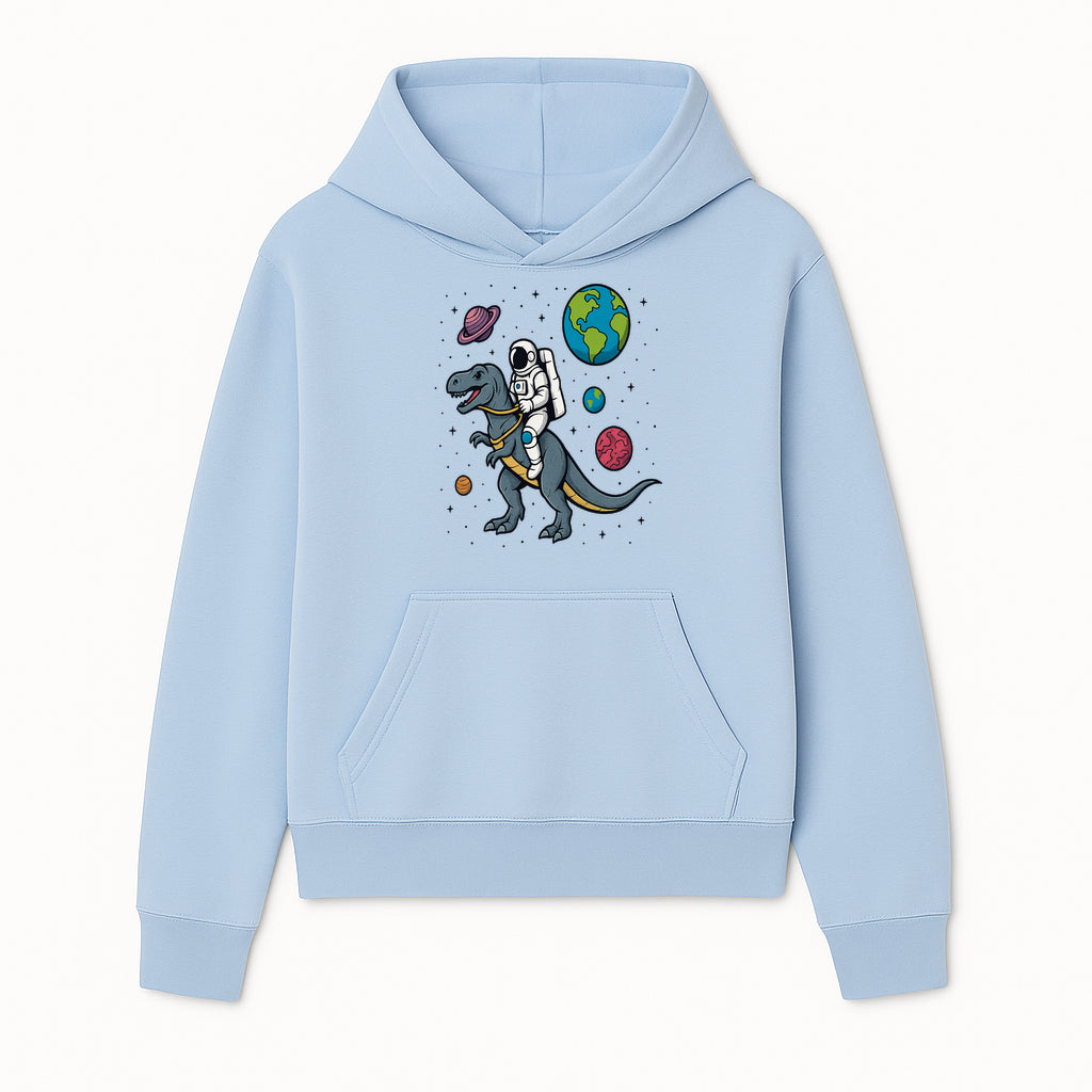 Astronaut Riding Dinosaur in Space - Colorful T-Rex and Planet Illustrations - Fun Cosmic Art Print for Kids Room Decor - Hoodie 1758273090454.jpg