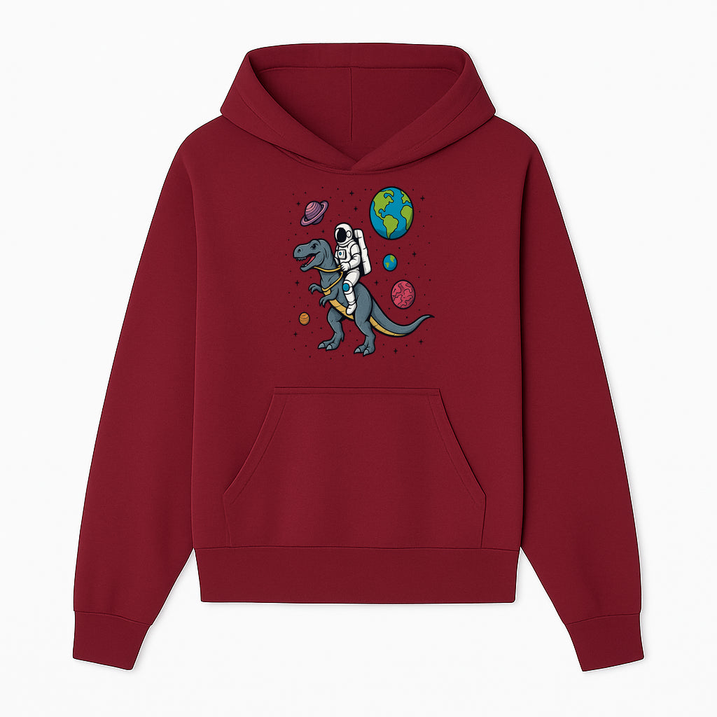 Astronaut Riding Dinosaur in Space - Colorful T-Rex and Planet Illustrations - Fun Cosmic Art Print for Kids Room Decor - Hoodie 1758273090803.jpg