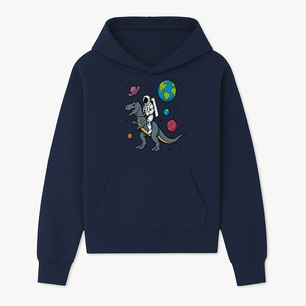 Astronaut Riding Dinosaur in Space - Colorful T-Rex and Planet Illustrations - Fun Cosmic Art Print for Kids Room Decor - Hoodie 1758273090966.jpg