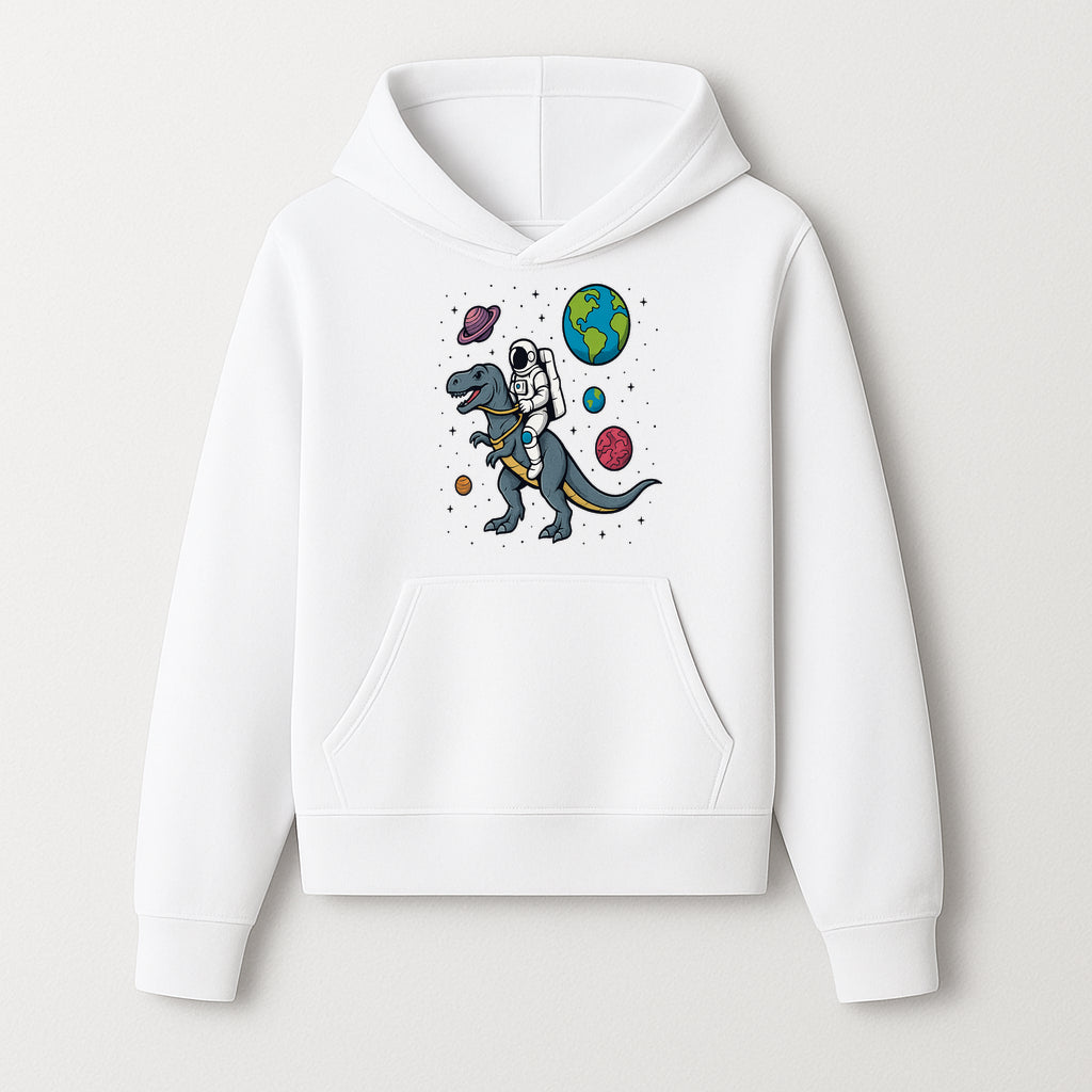 Astronaut Riding Dinosaur in Space - Colorful T-Rex and Planet Illustrations - Fun Cosmic Art Print for Kids Room Decor - Hoodie 1758273091398.jpg
