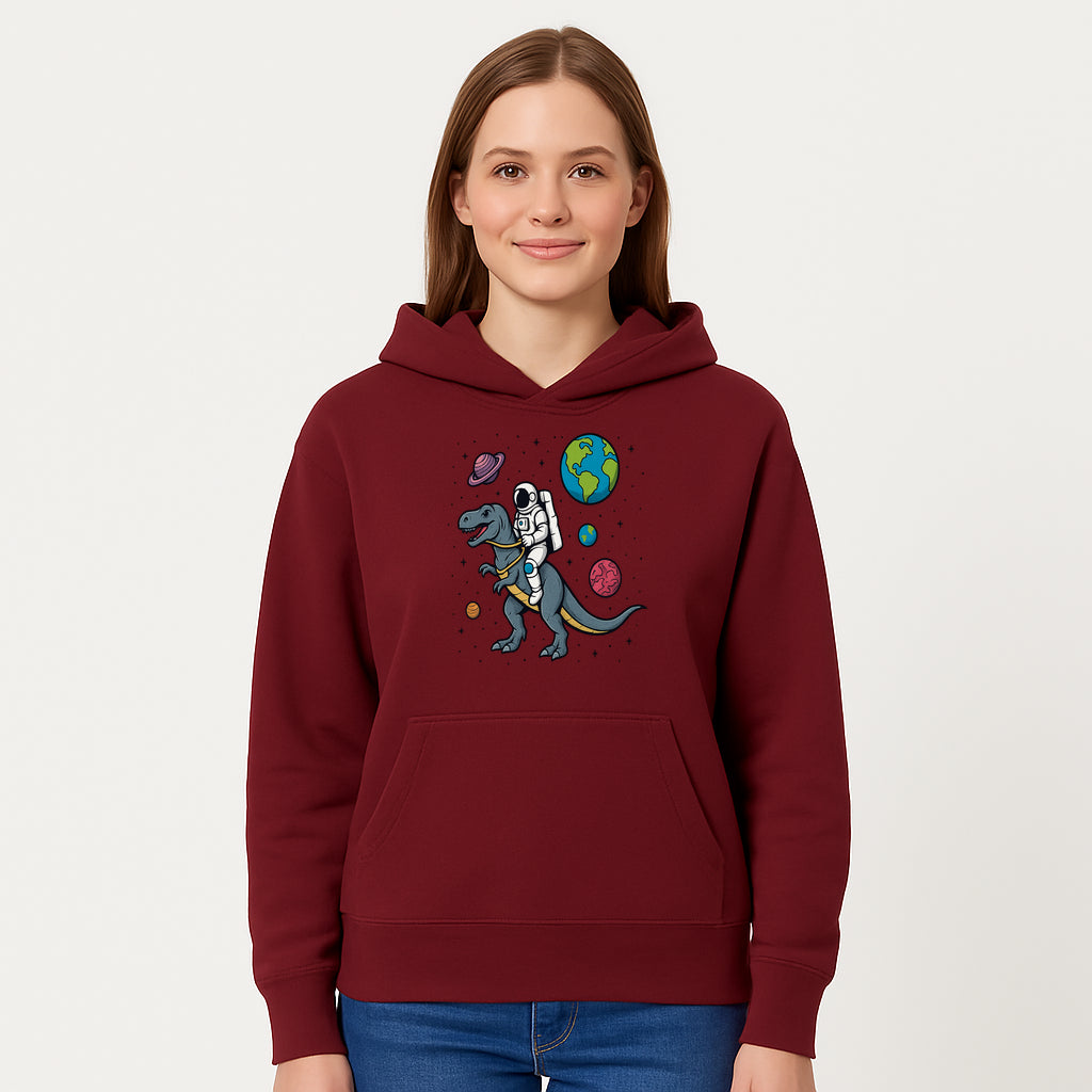 Astronaut Riding Dinosaur in Space - Colorful T-Rex and Planet Illustrations - Fun Cosmic Art Print for Kids Room Decor - Hoodie 1758273092696.jpg
