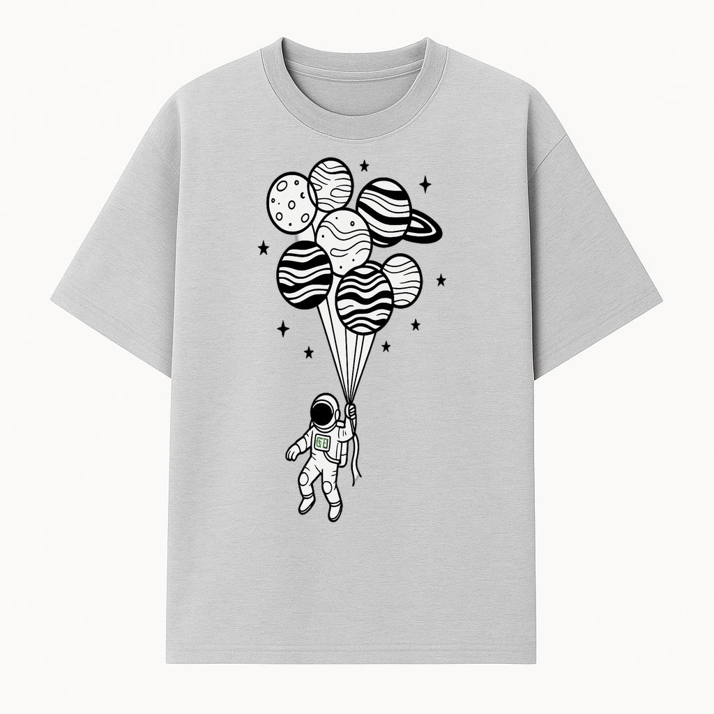 Astronaut with Planet Balloons Graphic Tee, Space Theme Shirt, Cosmic Adventure Apparel, Unisex Astronaut Design, Gift for Space Lovers - T-shirt 1758273094883.jpg