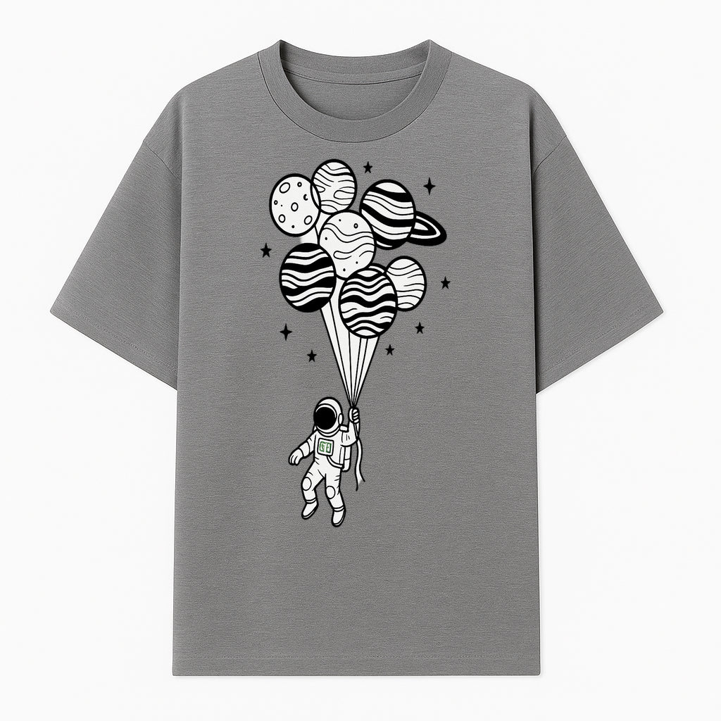 Astronaut with Planet Balloons Graphic Tee, Space Theme Shirt, Cosmic Adventure Apparel, Unisex Astronaut Design, Gift for Space Lovers - T-shirt 1758273095450.jpg