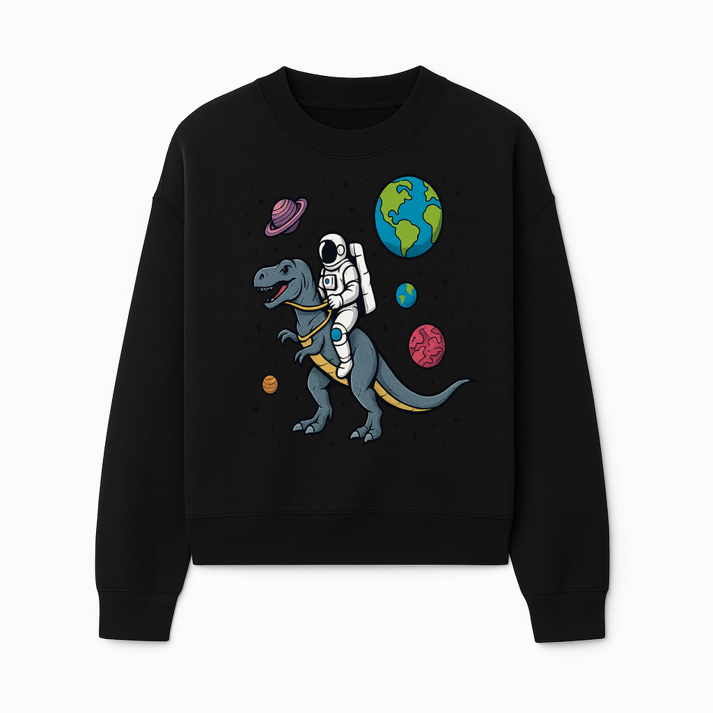 Astronaut Riding Dinosaur in Space - Colorful T-Rex and Planet Illustrations - Fun Cosmic Art Print for Kids Room Decor - Sweatshirt 1758273096018.jpg