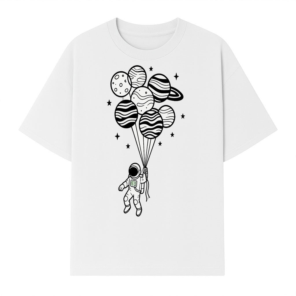 Astronaut with Planet Balloons Graphic Tee, Space Theme Shirt, Cosmic Adventure Apparel, Unisex Astronaut Design, Gift for Space Lovers - T-shirt 1758273096520.jpg