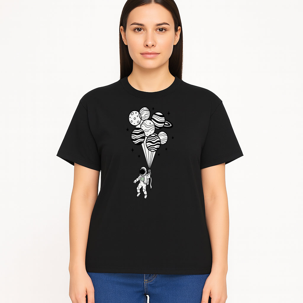 Astronaut with Planet Balloons Graphic Tee, Space Theme Shirt, Cosmic Adventure Apparel, Unisex Astronaut Design, Gift for Space Lovers - T-shirt 1758273097812.jpg
