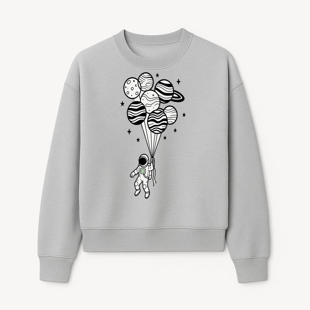 Astronaut with Planet Balloons Graphic Tee, Space Theme Shirt, Cosmic Adventure Apparel, Unisex Astronaut Design, Gift for Space Lovers - Sweatshirt 1758273098473.jpg