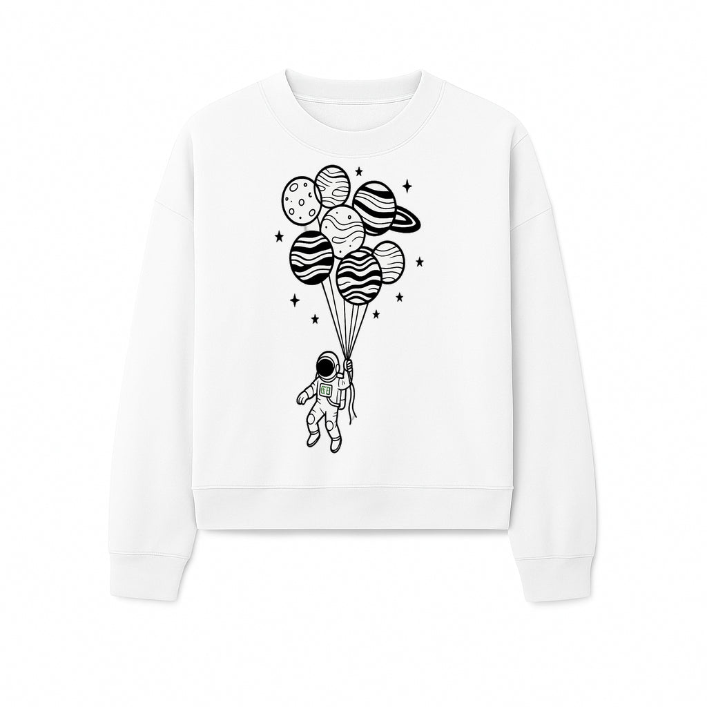 Astronaut with Planet Balloons Graphic Tee, Space Theme Shirt, Cosmic Adventure Apparel, Unisex Astronaut Design, Gift for Space Lovers - Sweatshirt 1758273099429.jpg