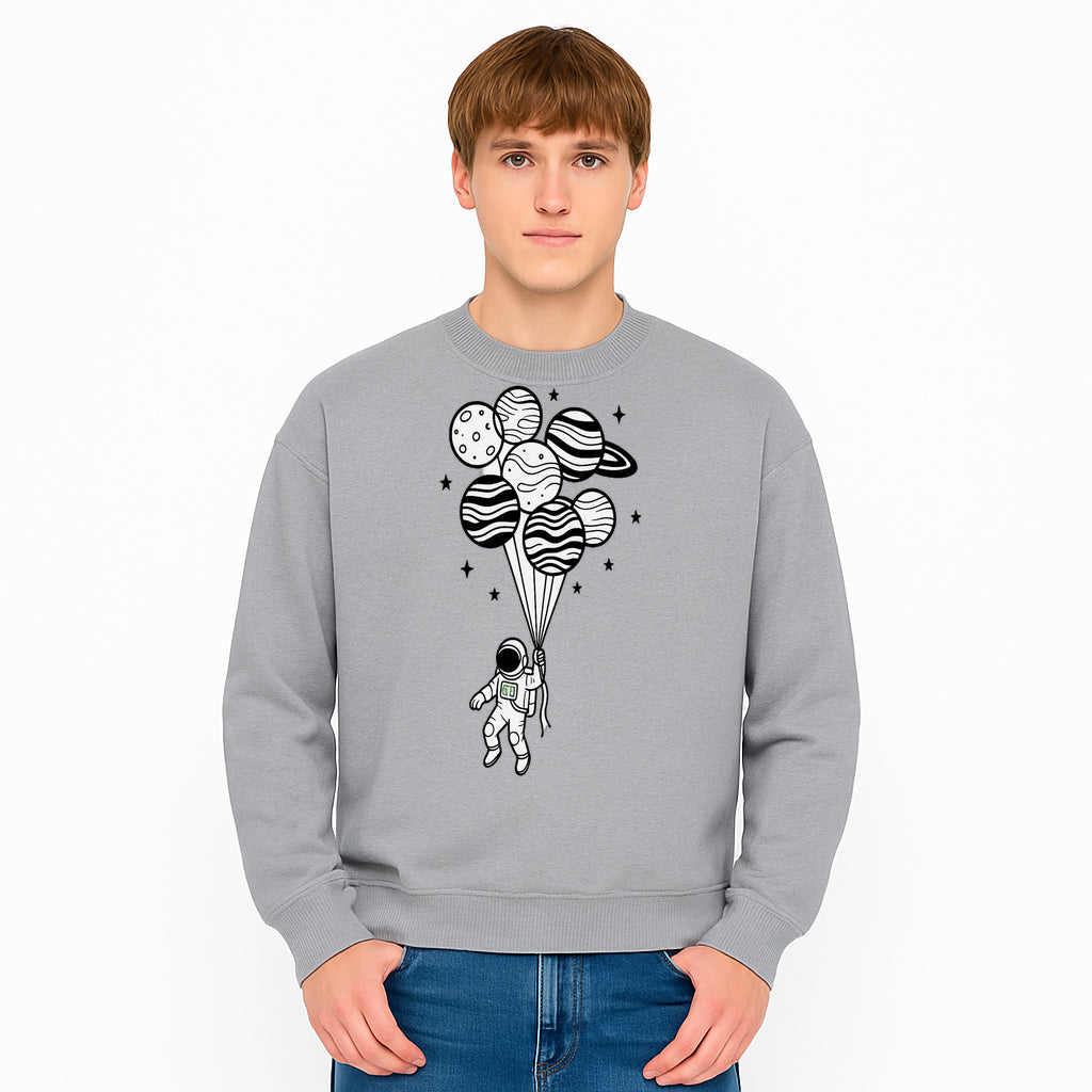 Astronaut with Planet Balloons Graphic Tee, Space Theme Shirt, Cosmic Adventure Apparel, Unisex Astronaut Design, Gift for Space Lovers - Sweatshirt 1758273100575.jpg